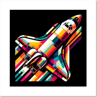 Geometric Space Shuttle Launch | Colorful Astronaut & Rocket | Retro Space Explorer Tee Posters and Art